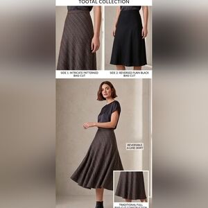 Reversible Pure New Wool Pleated Midi Skirt Plaid Black Dark Academia Old Money